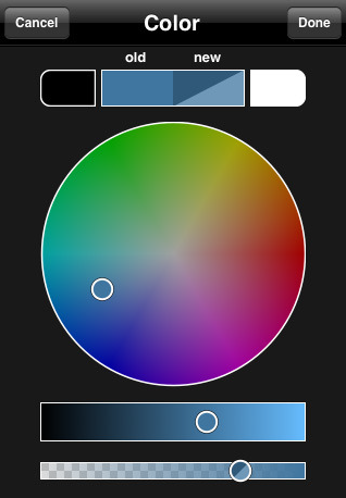 Color wheel on the Brushes application
