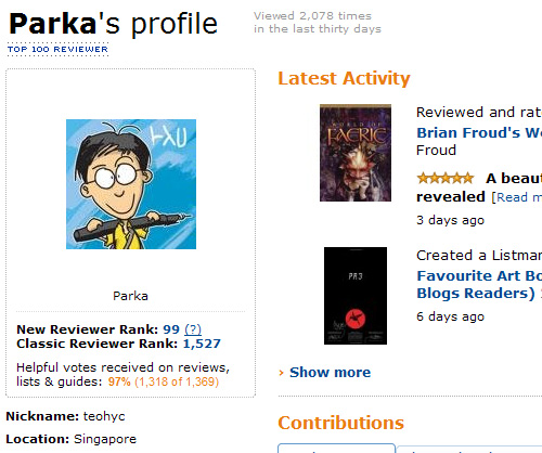 Parka in top 100 reviewers list on Amazon