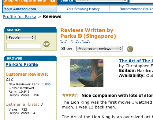 Parka in top 1000 reviewers on Amazon