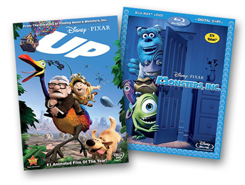 Pixar's Up DVD and Monsters Inc Blu-ray
